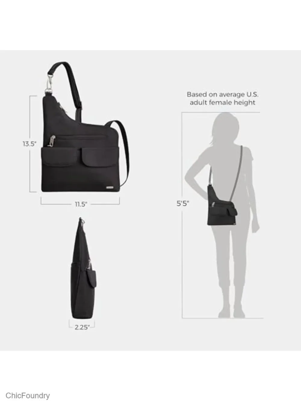 Anti-Theft Crossbody Bag with RFID Blocking, Locking Zippers